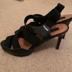 Black open strappy Ann Taylor pumps
